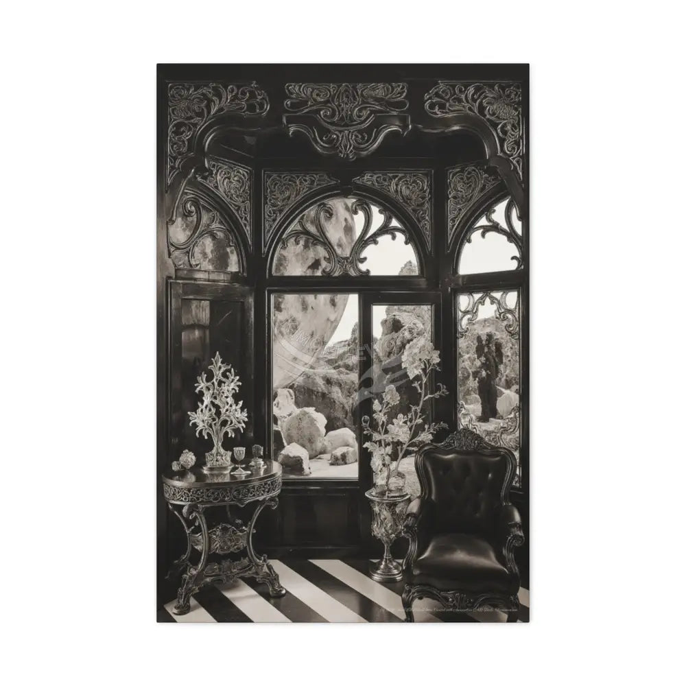 Fantasy Floral 3D Matte Canvas Print Black and White — Laced Multi-Dimensional Wall Art 24’’ x 36’’ (Vertical) / 1.25’’