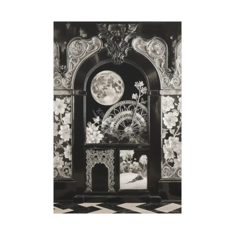 Fantasy Floral 3D Matte Canvas Print Black and White — Laced Multi-Dimensional Wall Art 40’’ x 60’’ (Vertical) / 1.25’’
