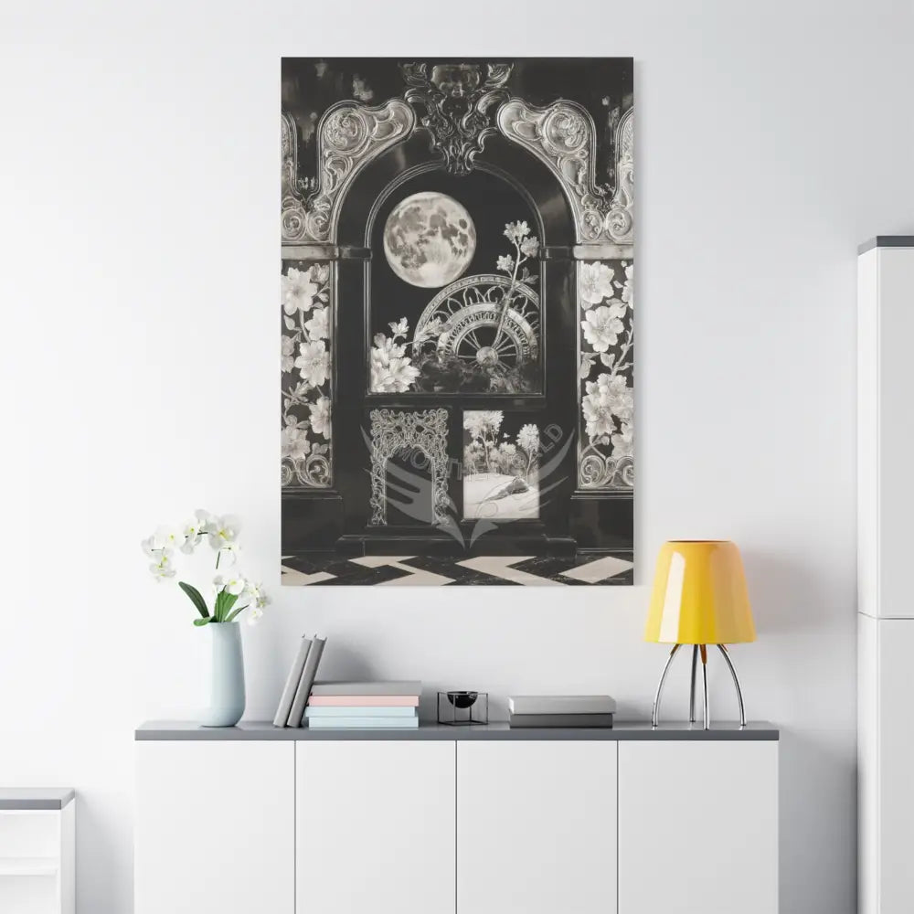 Fantasy Floral 3D Matte Canvas Print Black and White — Laced Multi-Dimensional Wall Art Canvas