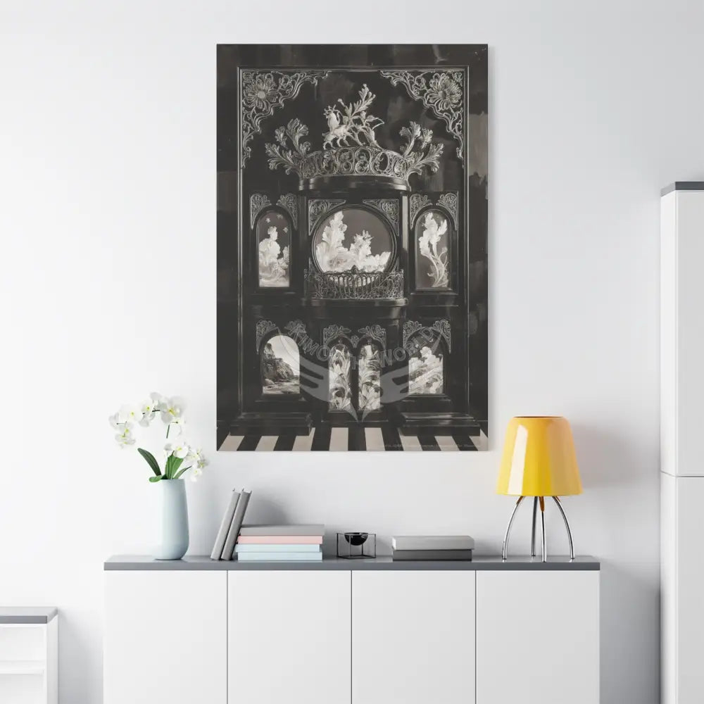 Fantasy Floral 3D Matte Canvas Print Black and White — Laced Multi-Dimensional Wall Art Canvas