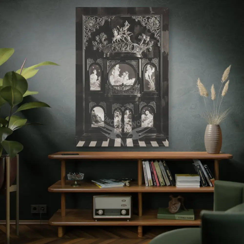 Fantasy Floral 3D Matte Canvas Print Black and White — Laced Multi-Dimensional Wall Art Canvas