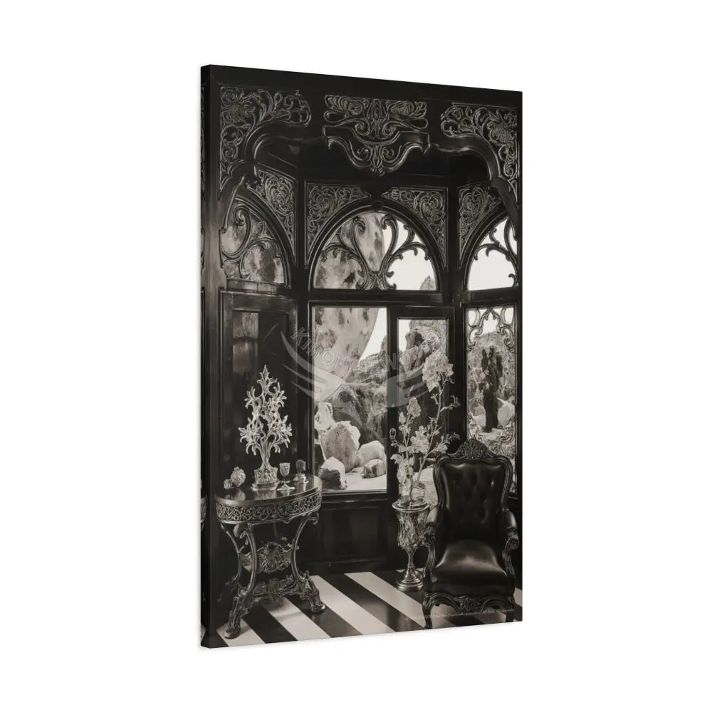 Fantasy Floral 3D Matte Canvas Print Black and White — Laced Multi-Dimensional Wall Art Canvas