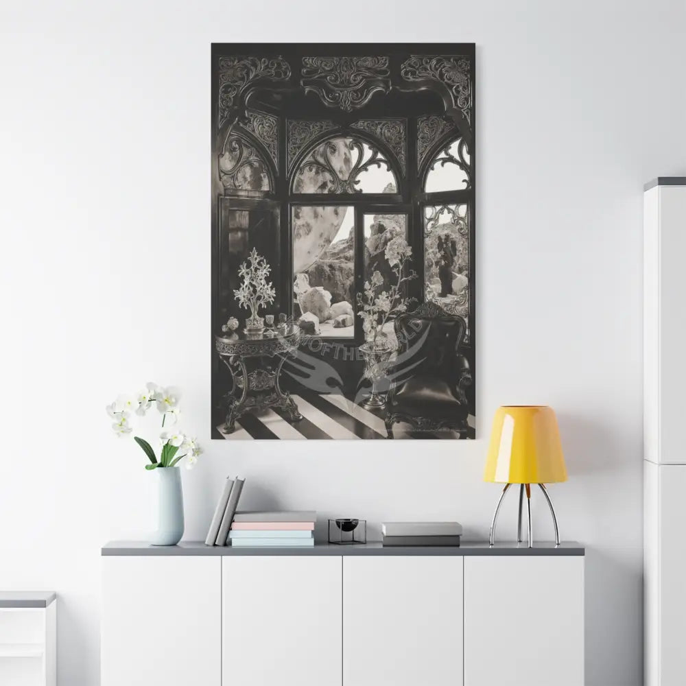 Fantasy Floral 3D Matte Canvas Print Black and White — Laced Multi-Dimensional Wall Art Canvas