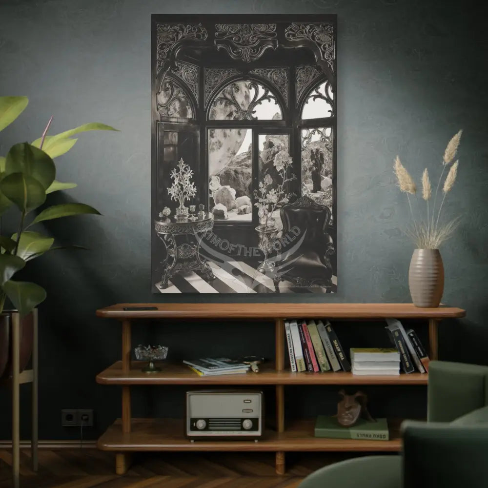 Fantasy Floral 3D Matte Canvas Print Black and White — Laced Multi-Dimensional Wall Art Canvas