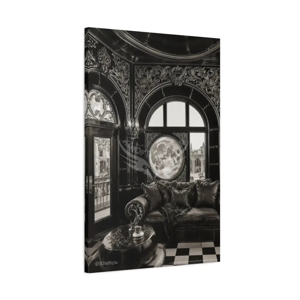 Fantasy Floral 3D Matte Canvas Print Black and White Moon — Laced Multi-Dimensional Wall Art Canvas