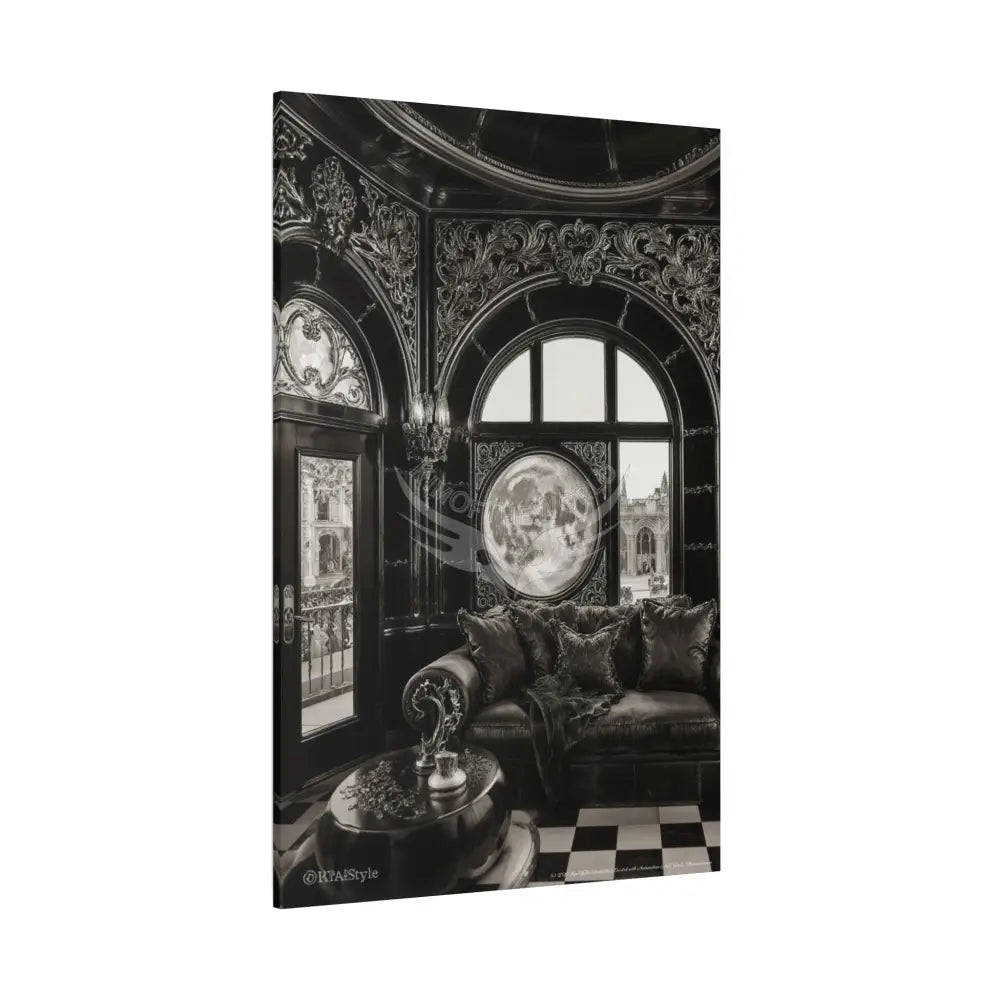 Fantasy Floral 3D Matte Canvas Print Black and White Moon — Laced Multi-Dimensional Wall Art Canvas
