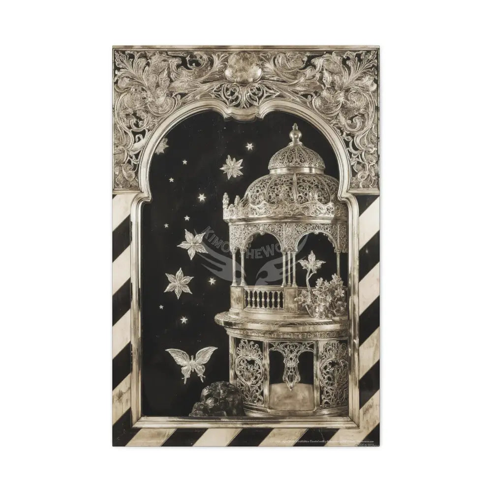 Fantasy Floral 3D Matte Canvas Print Black and White Moon — Laced Multi-Dimensional Wall Art 24’’ x 36’’ (Vertical)