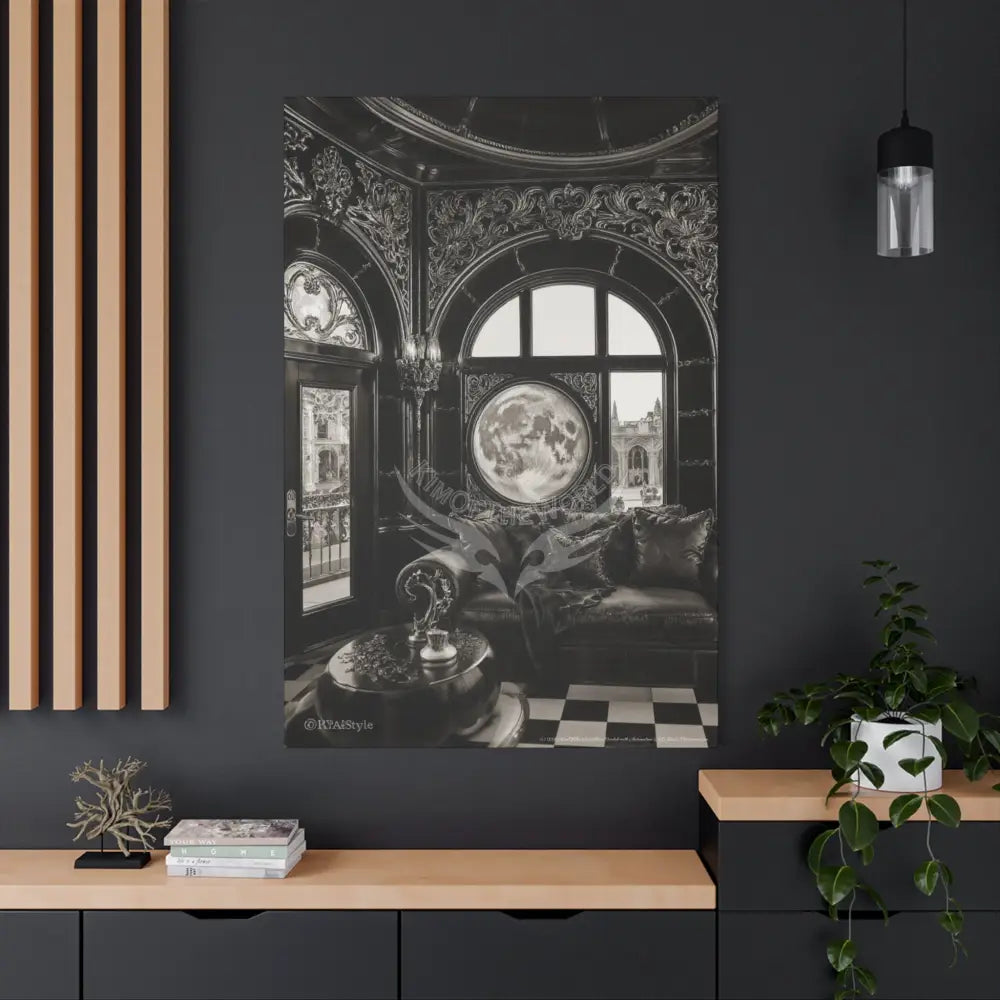 Fantasy Floral 3D Matte Canvas Print Black and White Moon — Laced Multi-Dimensional Wall Art Canvas