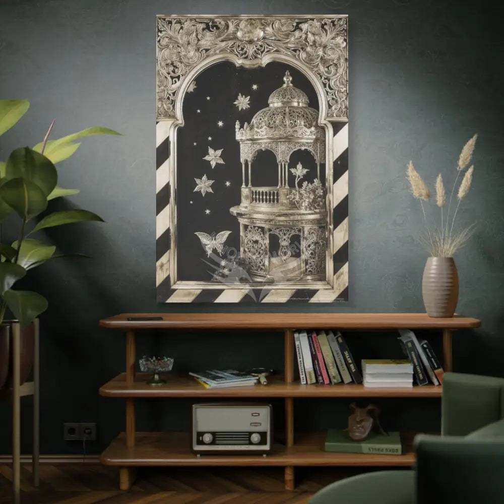 Fantasy Floral 3D Matte Canvas Print Black and White Moon — Laced Multi-Dimensional Wall Art Canvas