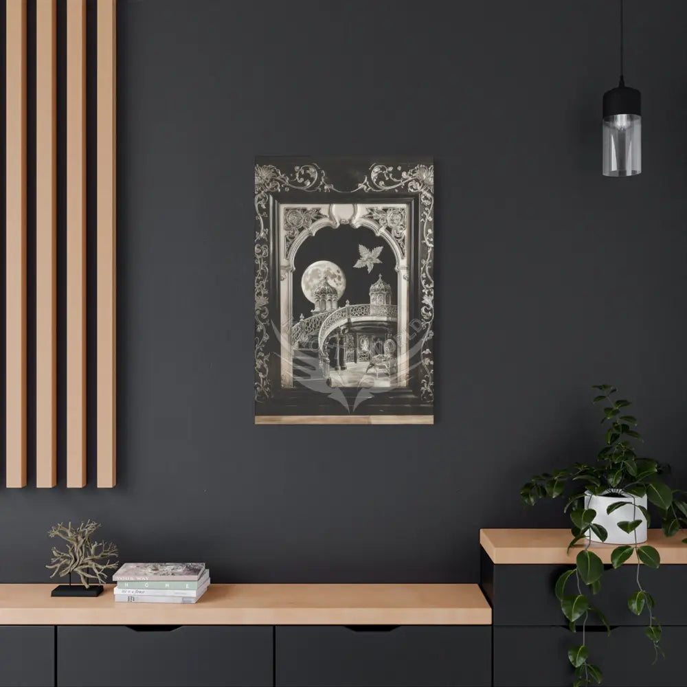 Fantasy Floral 3D Matte Canvas Print Black and White Moon — Laced Multi-Dimensional Wall Art Canvas