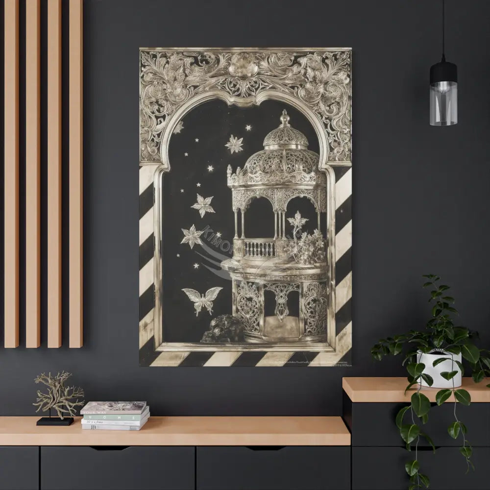 Fantasy Floral 3D Matte Canvas Print Black and White Moon — Laced Multi-Dimensional Wall Art Canvas