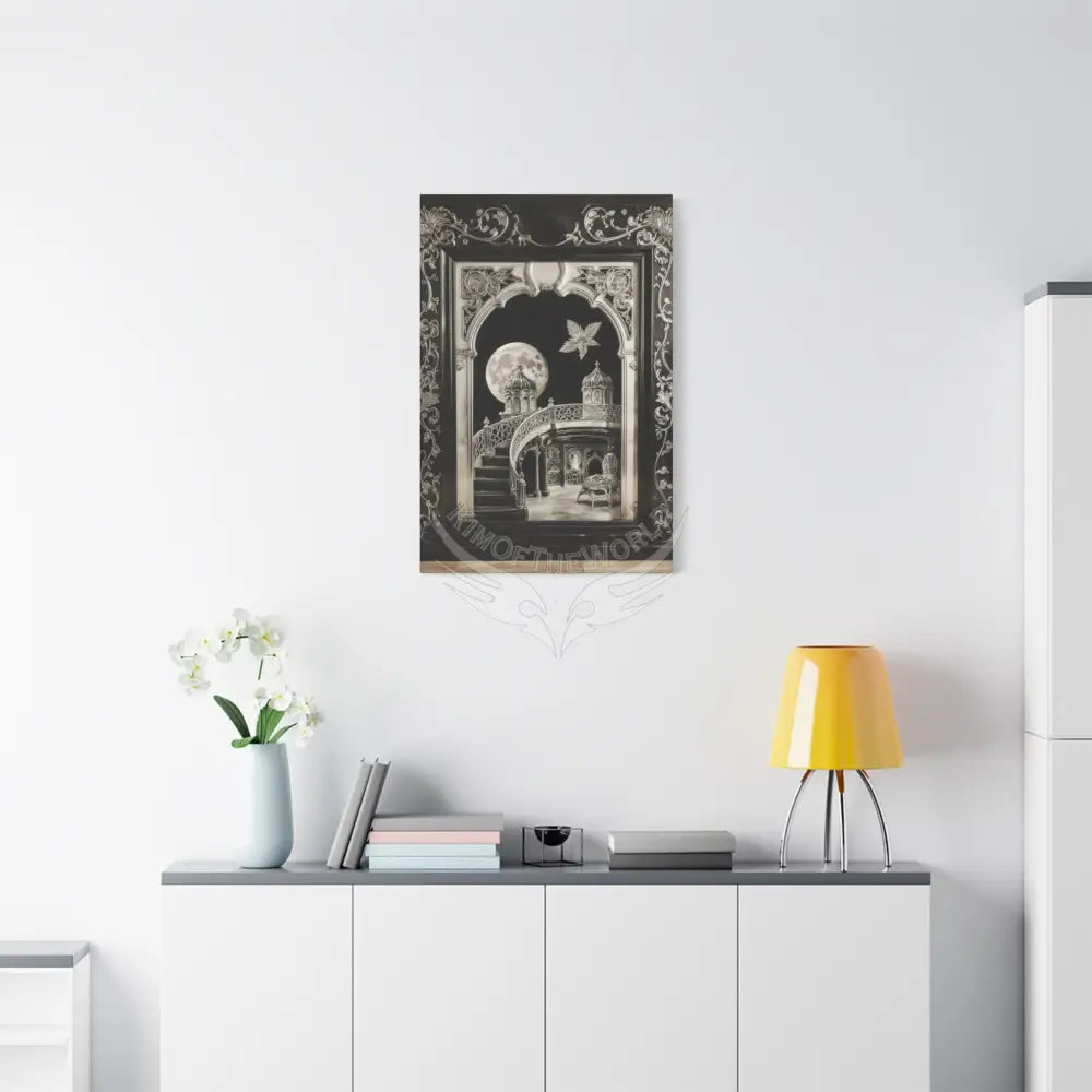 Fantasy Floral 3D Matte Canvas Print Black and White Moon — Laced Multi-Dimensional Wall Art Canvas
