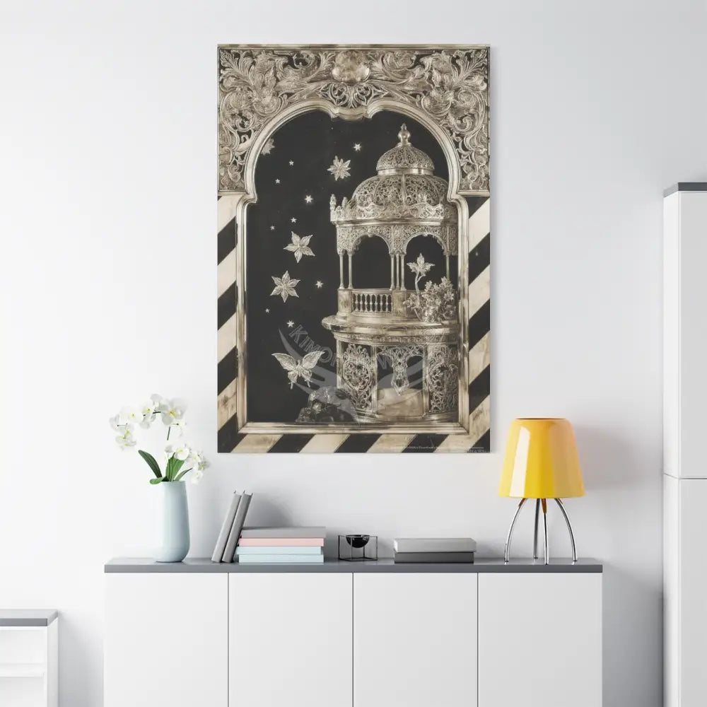 Fantasy Floral 3D Matte Canvas Print Black and White Moon — Laced Multi-Dimensional Wall Art Canvas