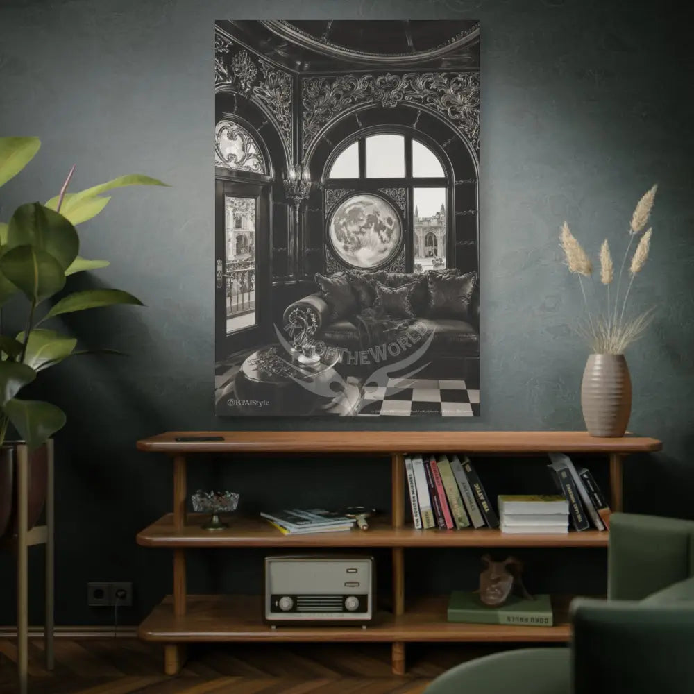 Fantasy Floral 3D Matte Canvas Print Black and White Moon — Laced Multi-Dimensional Wall Art Canvas