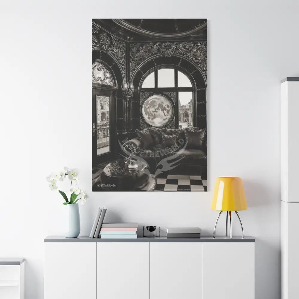 Fantasy Floral 3D Matte Canvas Print Black and White Moon — Laced Multi-Dimensional Wall Art Canvas