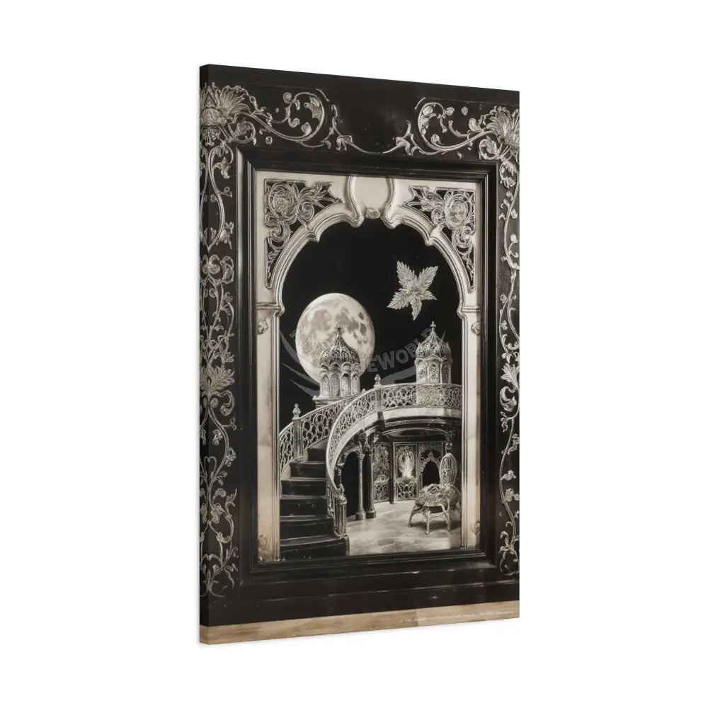 Fantasy Floral 3D Matte Canvas Print Black and White Moon — Laced Multi-Dimensional Wall Art Canvas