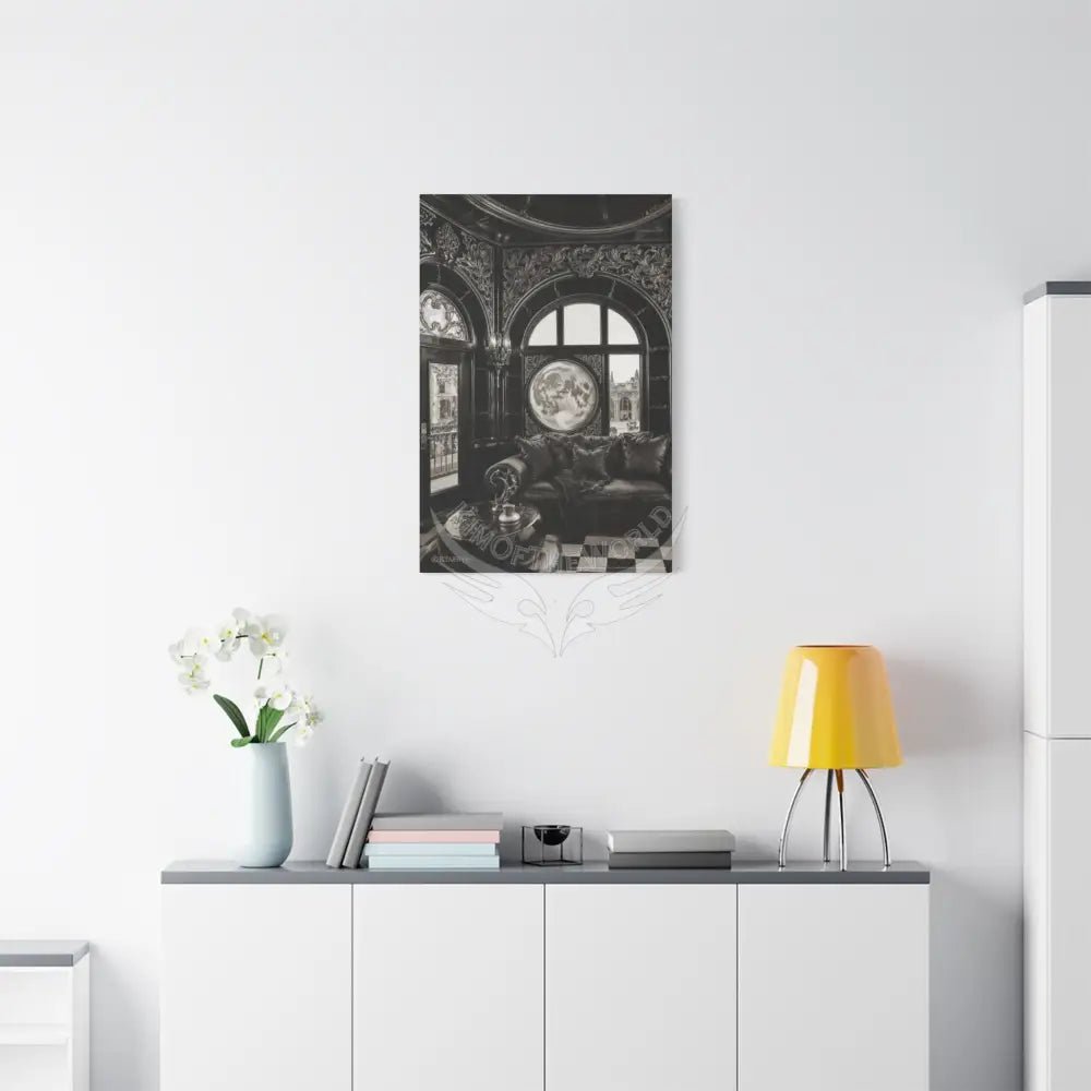 Fantasy Floral 3D Matte Canvas Print Black and White Moon — Laced Multi-Dimensional Wall Art Canvas