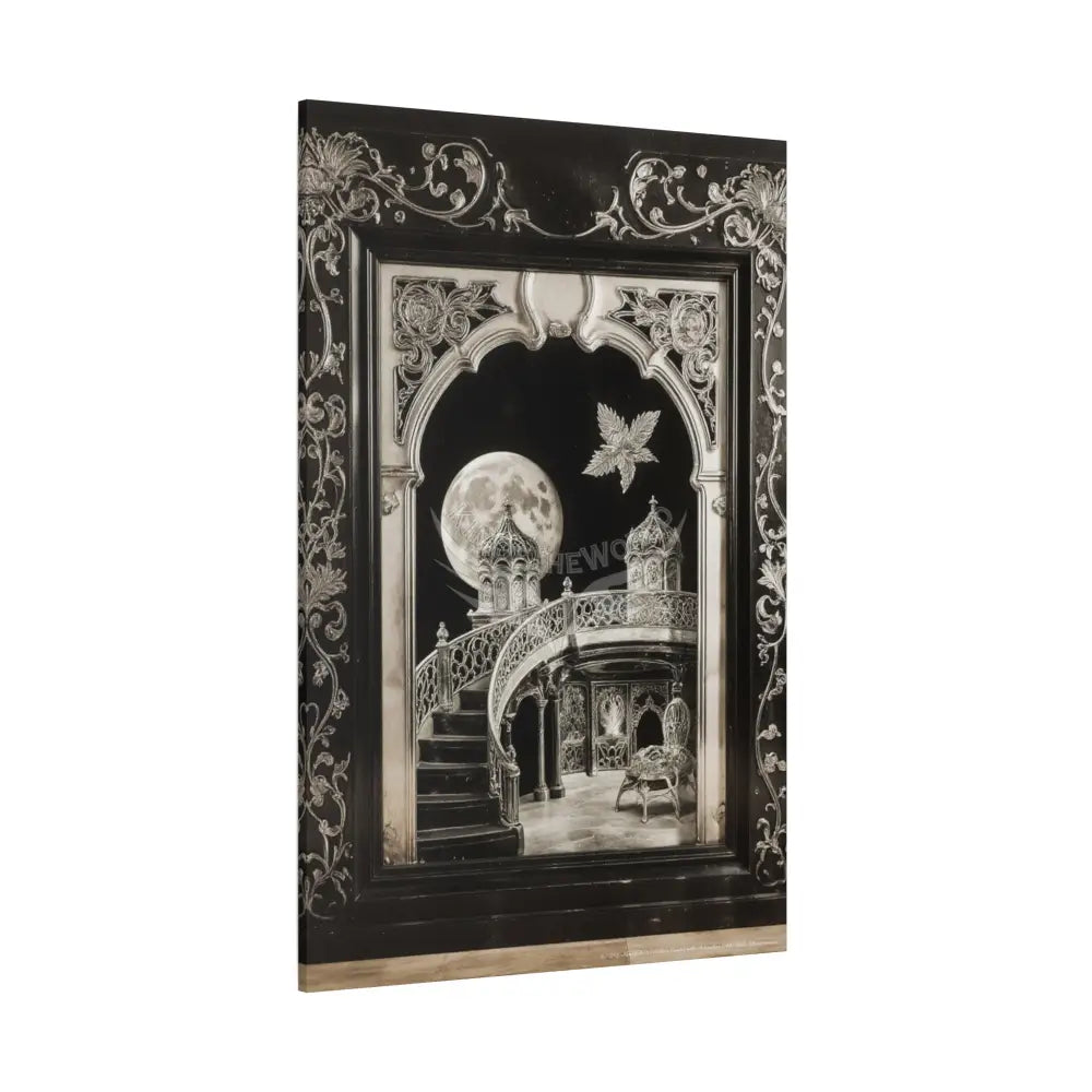 Fantasy Floral 3D Matte Canvas Print Black and White Moon — Laced Multi-Dimensional Wall Art Canvas