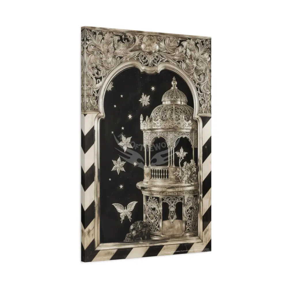 Fantasy Floral 3D Matte Canvas Print Black and White Moon — Laced Multi-Dimensional Wall Art Canvas