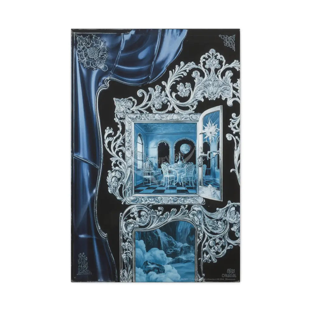 Fantasy Frames & Floral Blue Lace 3D Matte Canvas Print — 3D Laced Multi-Dimensional Wall Art 24’’ x 36’’ (Vertical)
