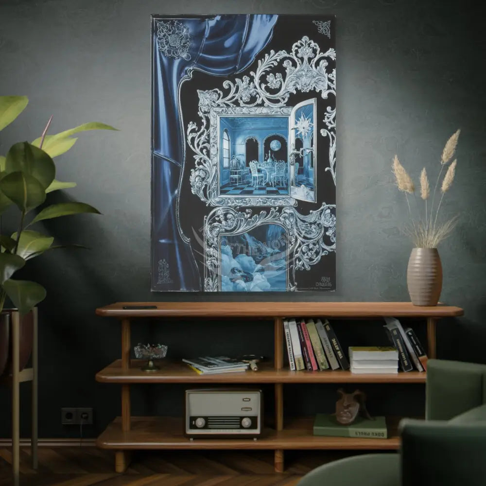 Fantasy Frames & Floral Blue Lace 3D Matte Canvas Print — 3D Laced Multi-Dimensional Wall Art Canvas