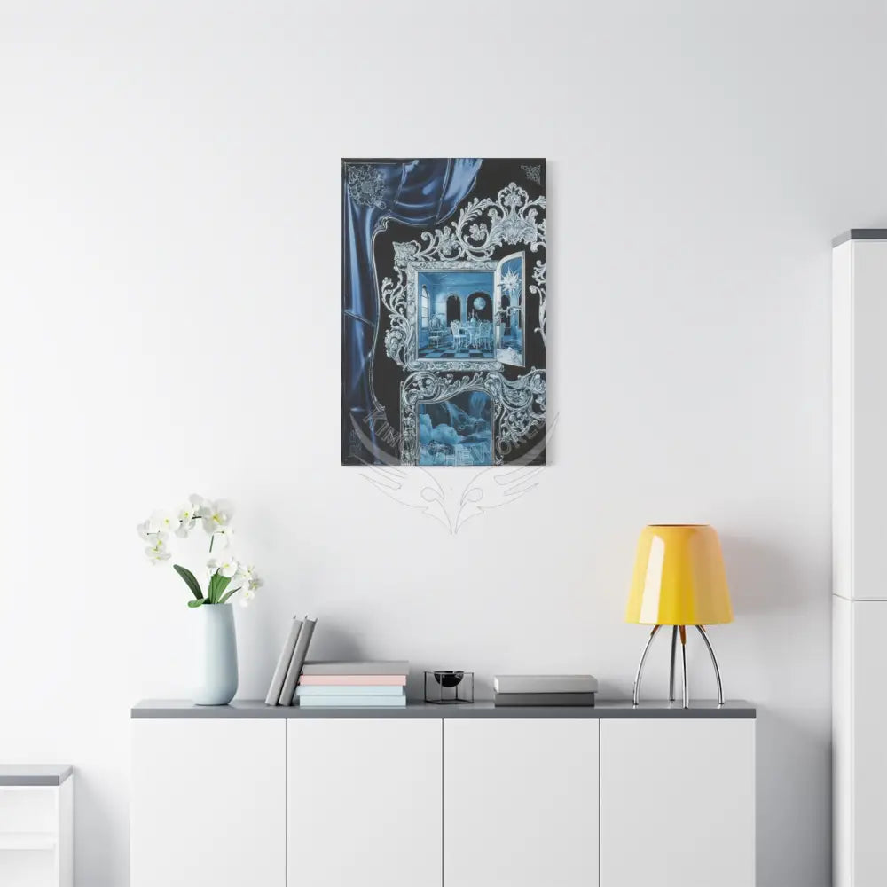 Fantasy Frames & Floral Blue Lace 3D Matte Canvas Print — 3D Laced Multi-Dimensional Wall Art Canvas