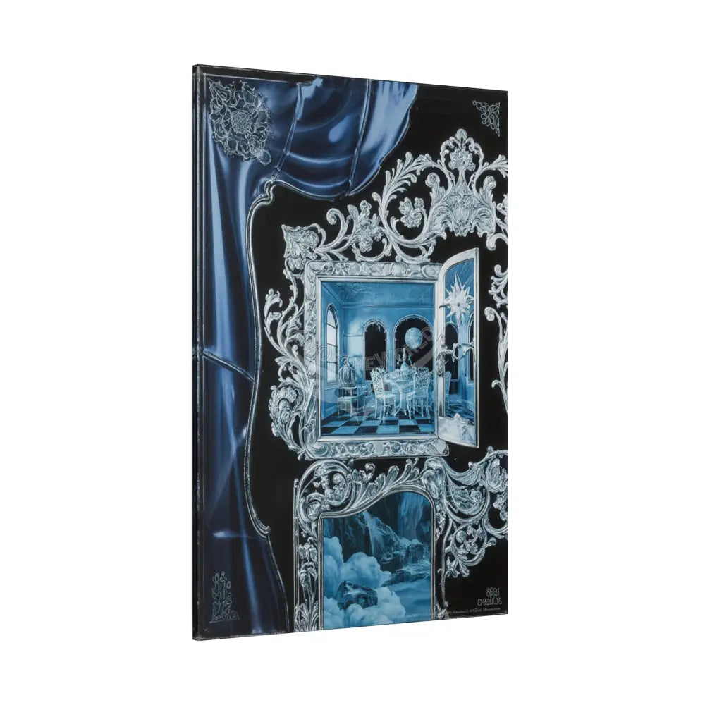 Fantasy Frames & Floral Blue Lace 3D Matte Canvas Print — 3D Laced Multi-Dimensional Wall Art Canvas