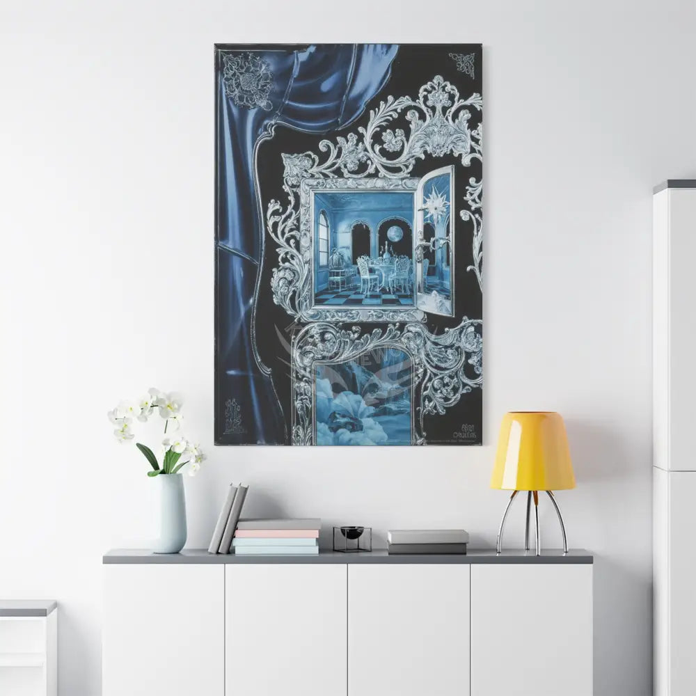 Fantasy Frames & Floral Blue Lace 3D Matte Canvas Print — 3D Laced Multi-Dimensional Wall Art Canvas