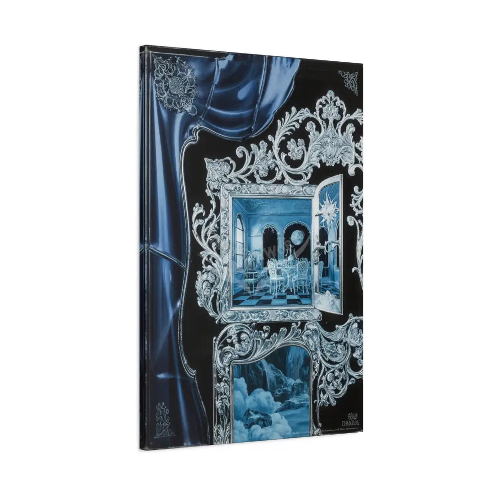 Fantasy Frames & Floral Blue Lace 3D Matte Canvas Print — 3D Laced Multi-Dimensional Wall Art Canvas