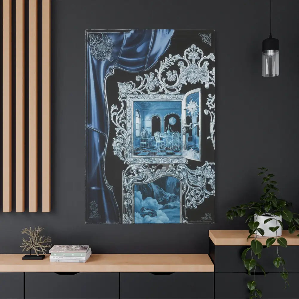Fantasy Frames & Floral Blue Lace 3D Matte Canvas Print — 3D Laced Multi-Dimensional Wall Art Canvas