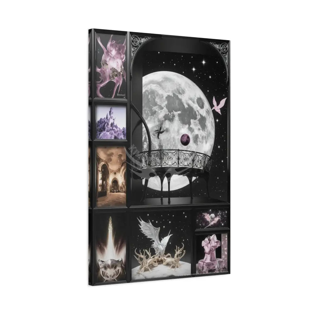 Fantasy Frames & Floral Lace 3D Moon Matte Canvas Print — 3D Laced Multi-Dimensional Wall Art Canvas