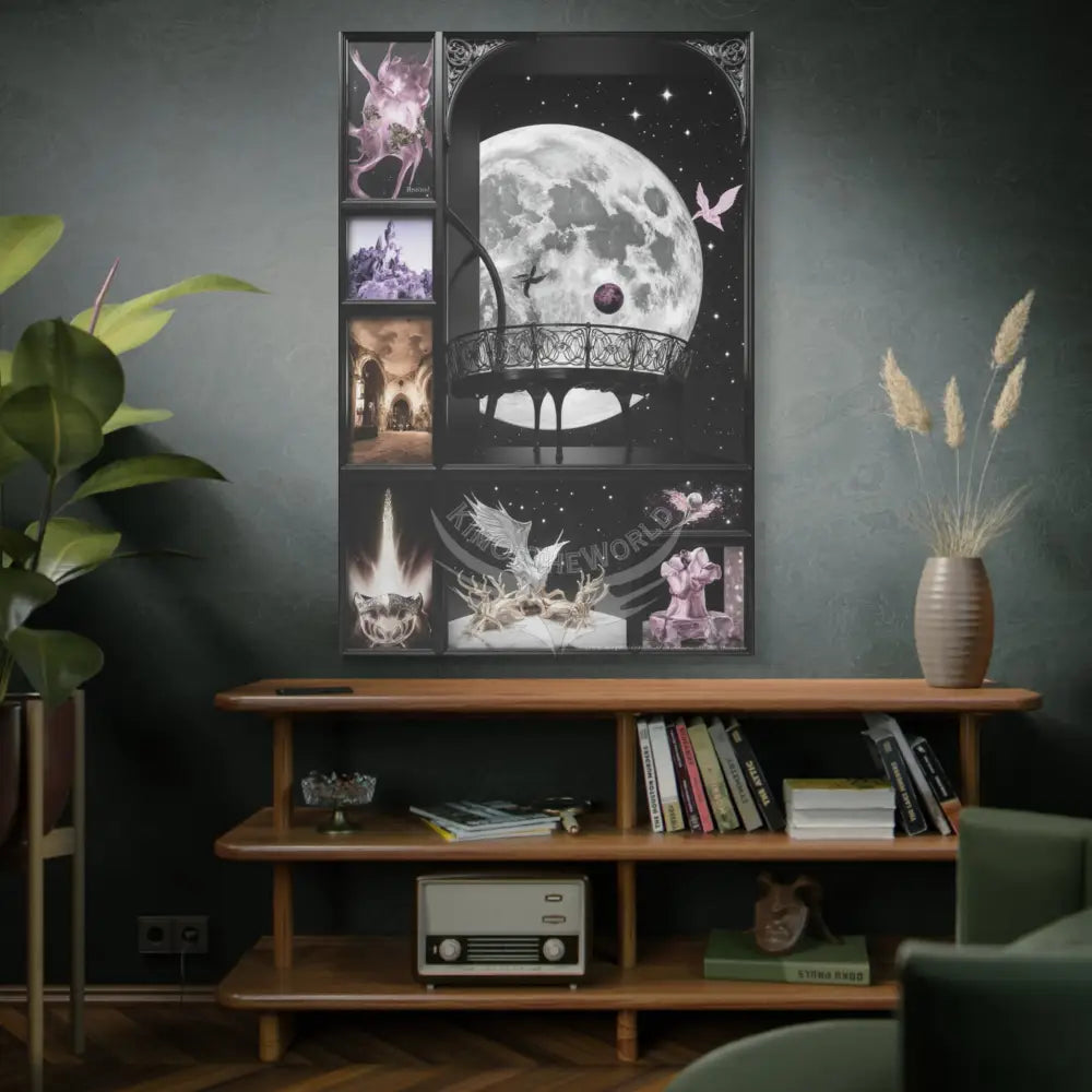 Fantasy Frames & Floral Lace 3D Moon Matte Canvas Print — 3D Laced Multi-Dimensional Wall Art Canvas
