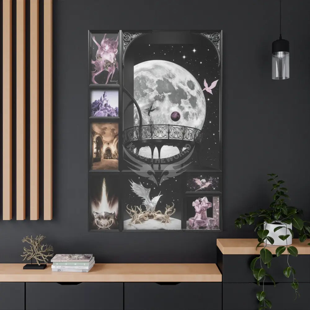 Fantasy Frames & Floral Lace 3D Moon Matte Canvas Print — 3D Laced Multi-Dimensional Wall Art Canvas