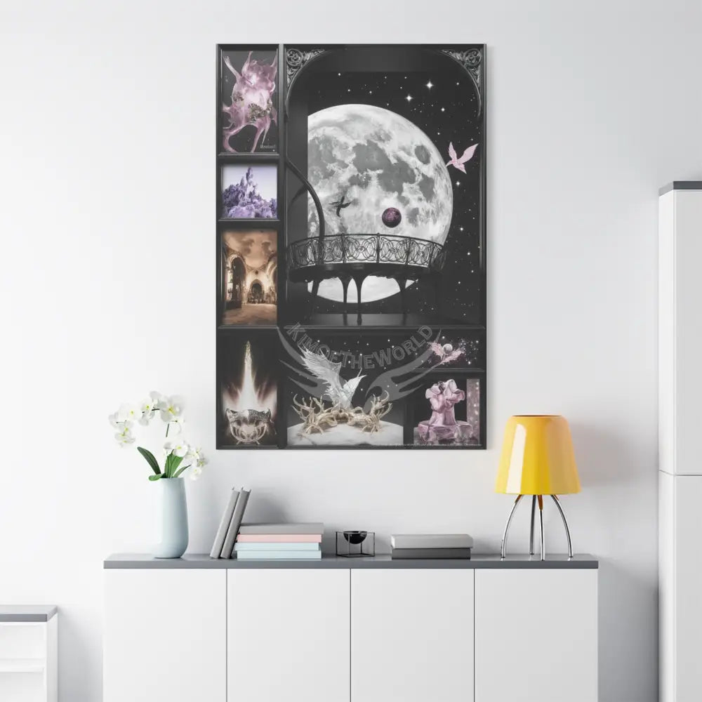 Fantasy Frames & Floral Lace 3D Moon Matte Canvas Print — 3D Laced Multi-Dimensional Wall Art Canvas