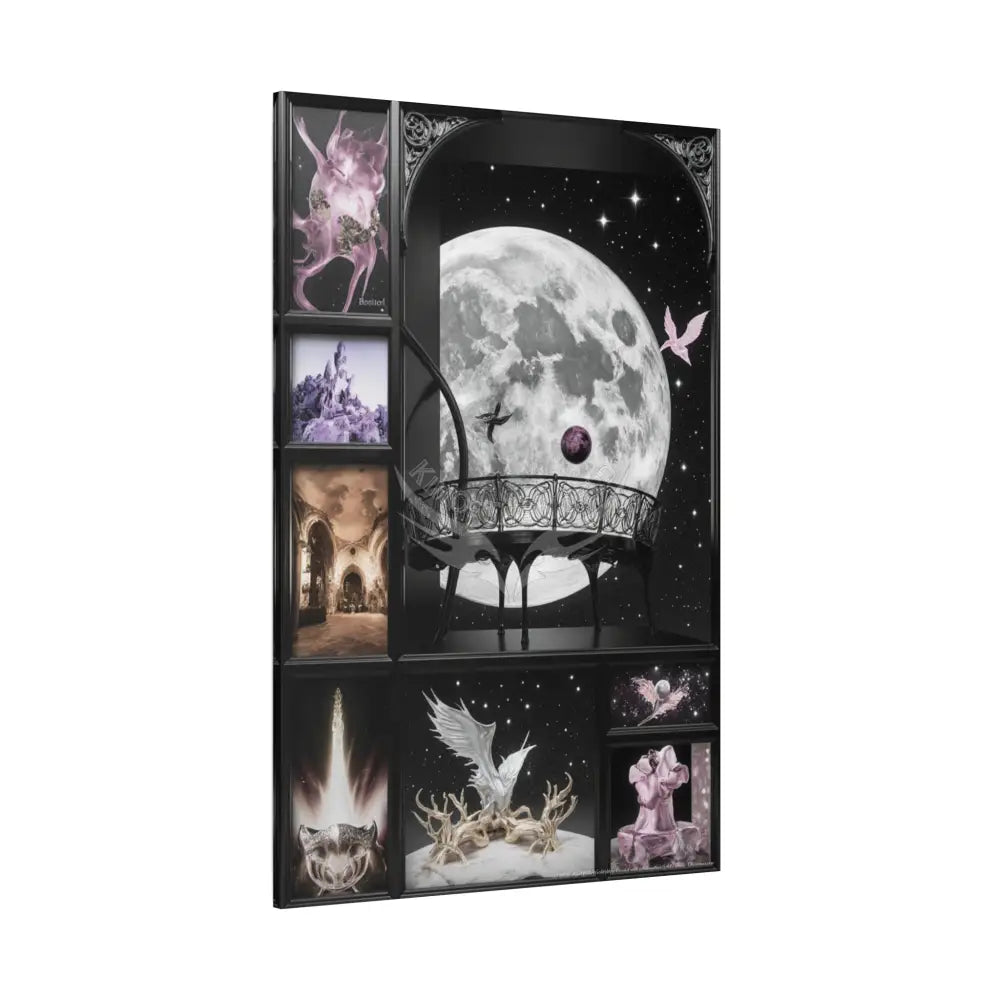 Fantasy Frames & Floral Lace 3D Moon Matte Canvas Print — 3D Laced Multi-Dimensional Wall Art Canvas