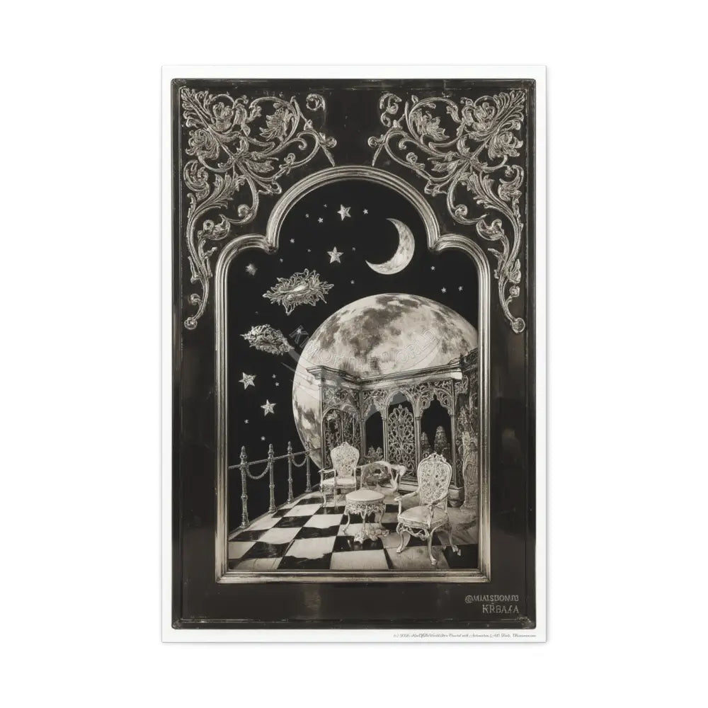 Fantasy Frames & Floral Lace Black & White Matte Canvas Print — 3D Laced Multi-Dimensional Wall Art 24’’ x 36’’