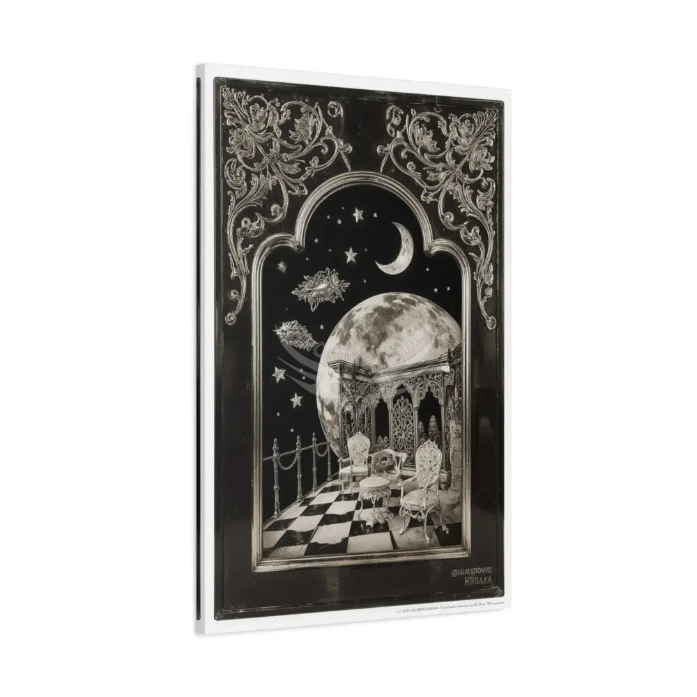 Fantasy Frames & Floral Lace Black & White Matte Canvas Print — 3D Laced Multi-Dimensional Wall Art Canvas