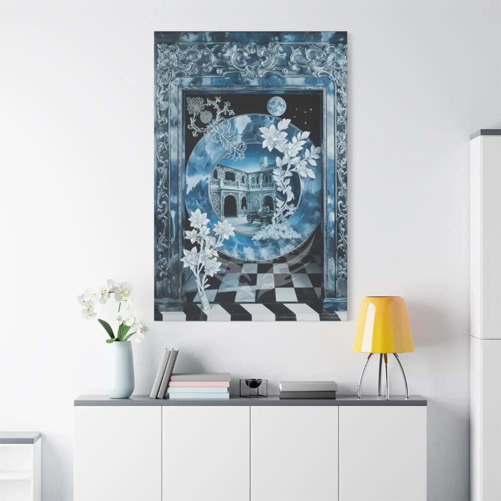 Fantasy Frames & Floral Lace Blue 3D Matte Canvas Print — 3D Laced Multi-Dimensional Wall Art Canvas