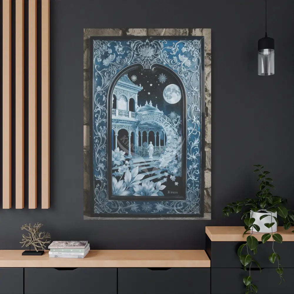 Fantasy Frames & Floral Lace Blue 3D Matte Canvas Print — 3D Laced Multi-Dimensional Wall Art Canvas