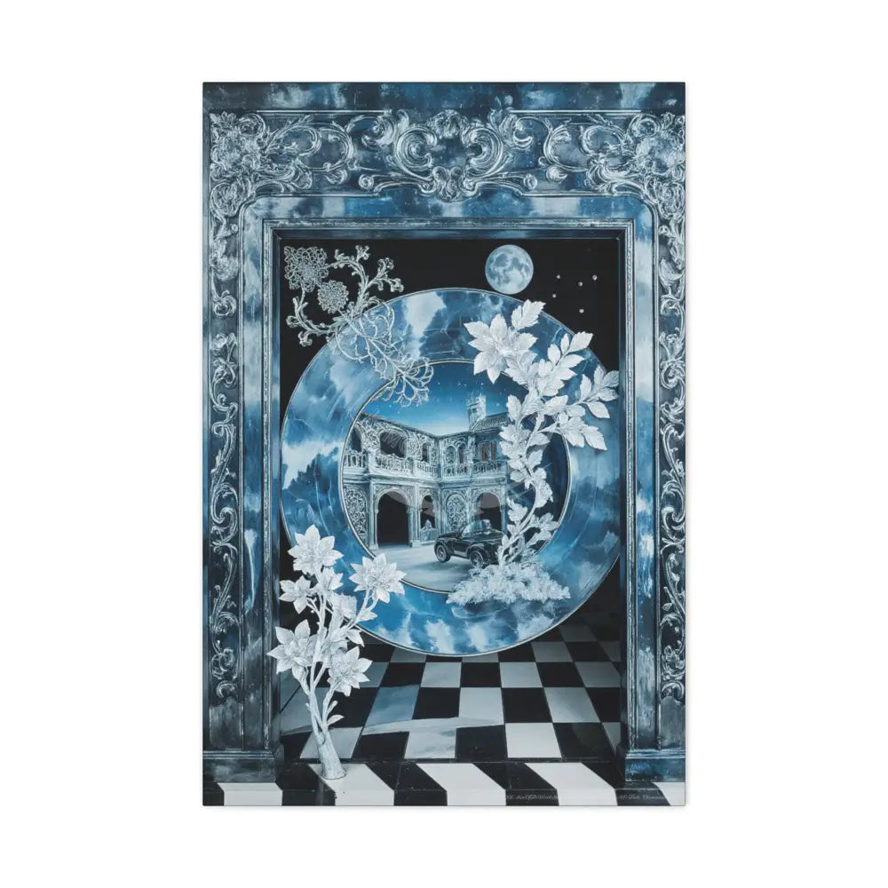 Fantasy Frames & Floral Lace Blue 3D Matte Canvas Print — 3D Laced Multi-Dimensional Wall Art 24’’ x 36’’ (Vertical)