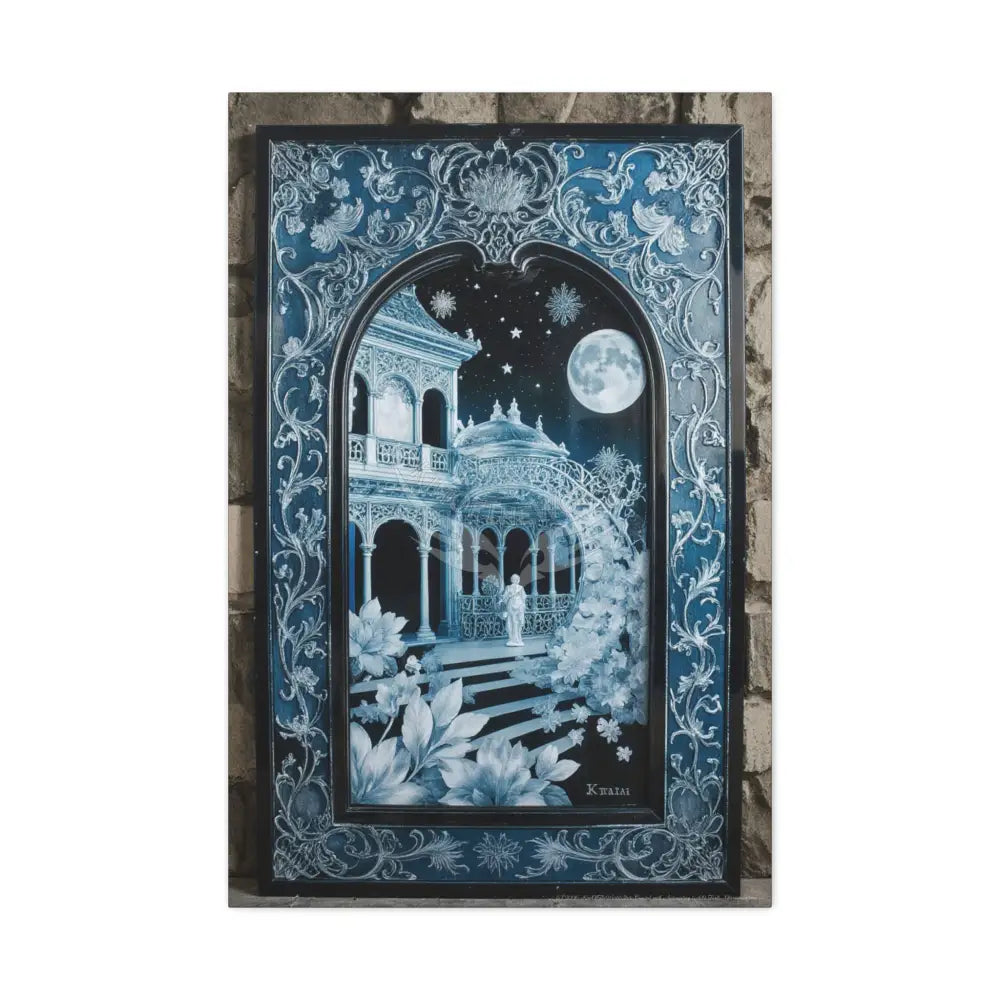 Fantasy Frames & Floral Lace Blue 3D Matte Canvas Print — 3D Laced Multi-Dimensional Wall Art 24’’ x 36’’ (Vertical)