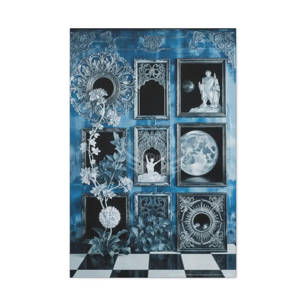 Fantasy Frames & Floral Lace Blue 3D Matte Canvas Print — 3D Laced Multi-Dimensional Wall Art 24’’ x 36’’ (Vertical)