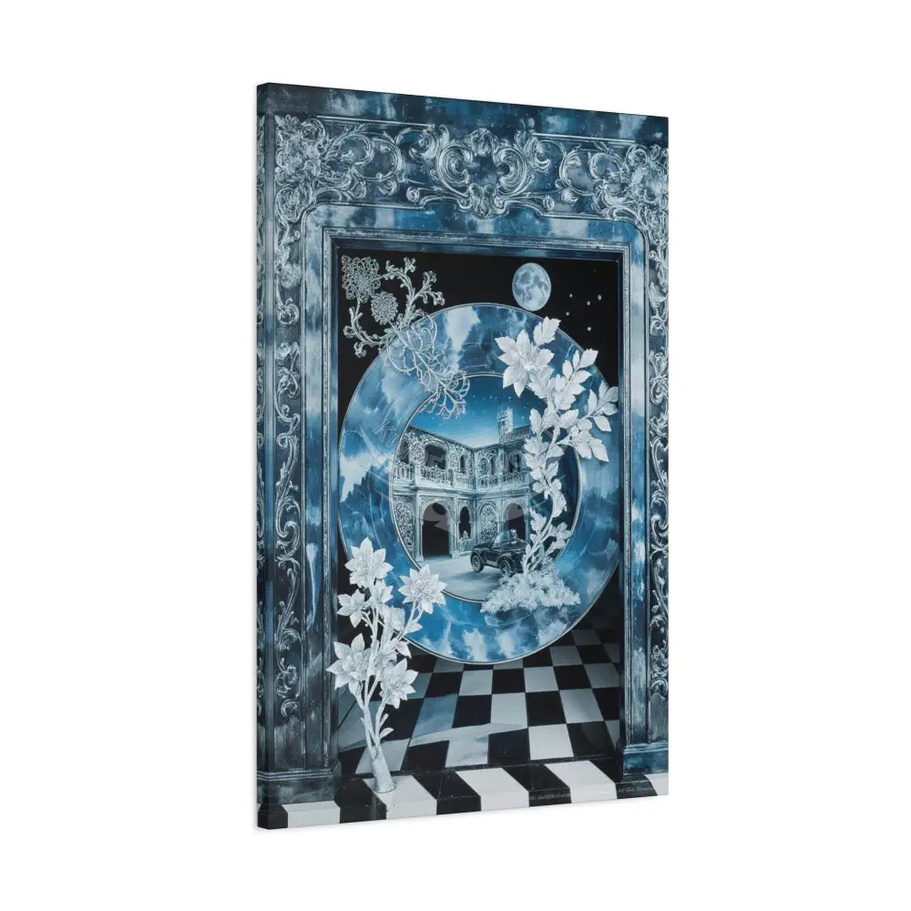 Fantasy Frames & Floral Lace Blue 3D Matte Canvas Print — 3D Laced Multi-Dimensional Wall Art Canvas