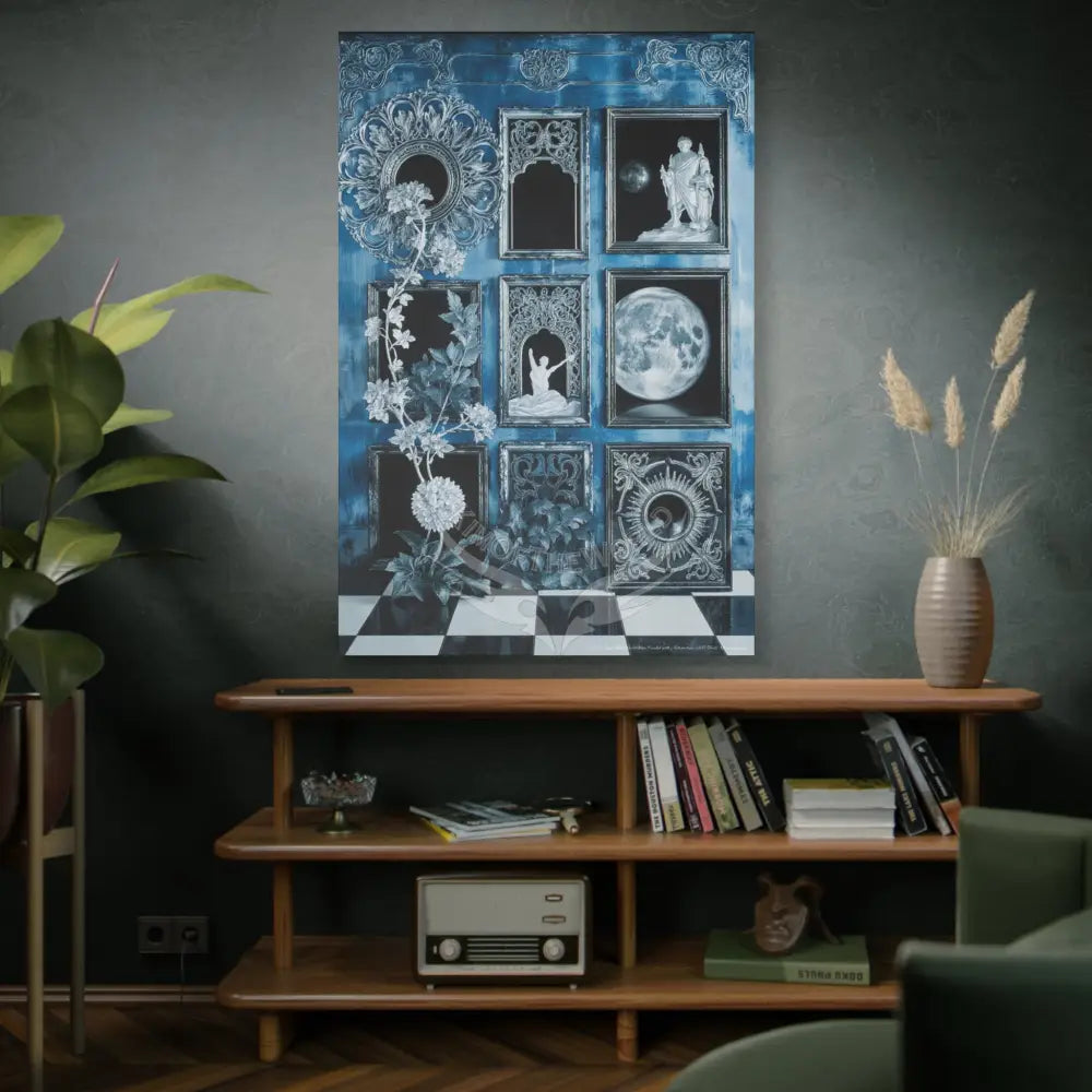 Fantasy Frames & Floral Lace Blue 3D Matte Canvas Print — 3D Laced Multi-Dimensional Wall Art Canvas