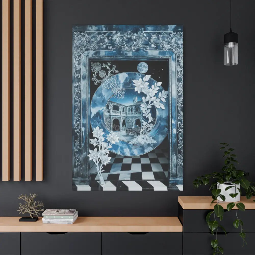 Fantasy Frames & Floral Lace Blue 3D Matte Canvas Print — 3D Laced Multi-Dimensional Wall Art Canvas