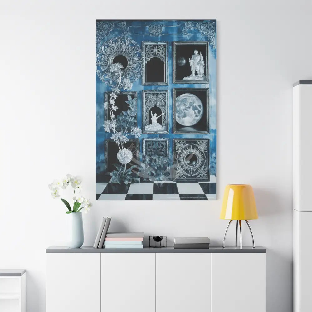 Fantasy Frames & Floral Lace Blue 3D Matte Canvas Print — 3D Laced Multi-Dimensional Wall Art Canvas