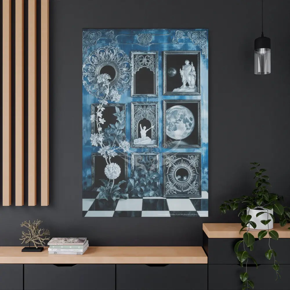 Fantasy Frames & Floral Lace Blue 3D Matte Canvas Print — 3D Laced Multi-Dimensional Wall Art Canvas