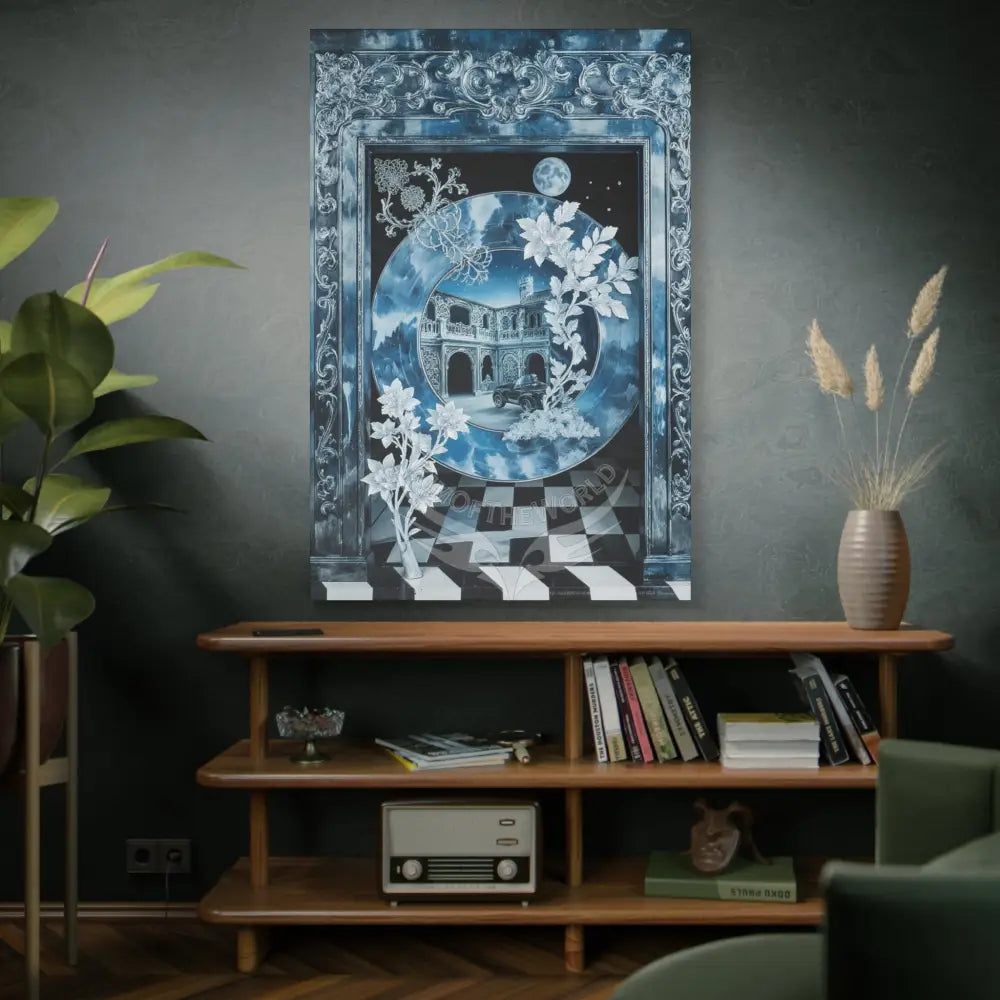 Fantasy Frames & Floral Lace Blue 3D Matte Canvas Print — 3D Laced Multi-Dimensional Wall Art Canvas