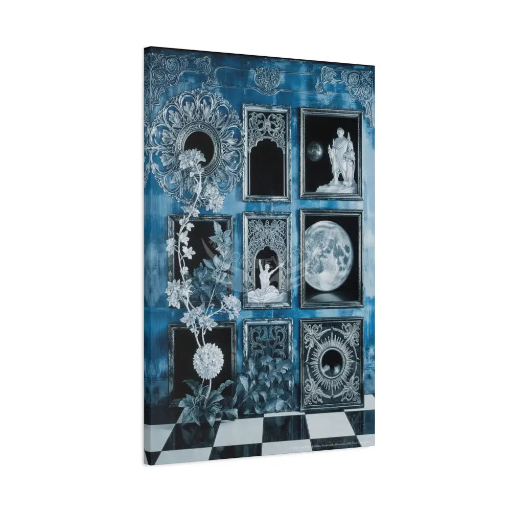 Fantasy Frames & Floral Lace Blue 3D Matte Canvas Print — 3D Laced Multi-Dimensional Wall Art Canvas