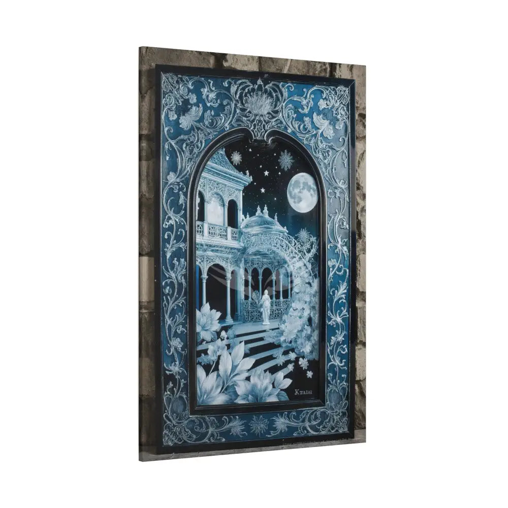 Fantasy Frames & Floral Lace Blue 3D Matte Canvas Print — 3D Laced Multi-Dimensional Wall Art Canvas